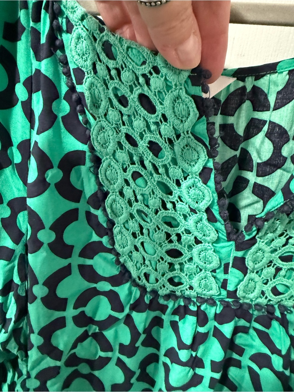 Candie's Green Patterned Crochet-Trim Peasant Top - Picture 5 of 8